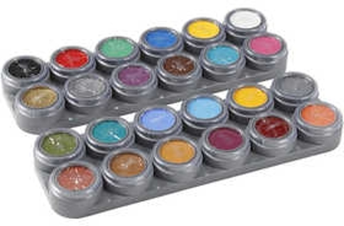 Schmink palletdoos op waterbasis, diverse kleuren, 2.5 ml in 24 kleuren , 24x2,5ml [HOB-77004]